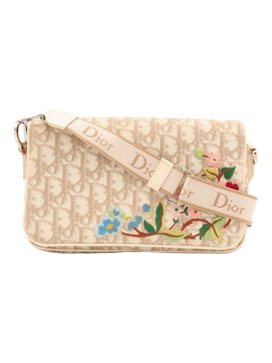 Christian Dior Handbags - Dior Trotter Shoulder Bag Crossbody Flower Floral Pattern Embroidery Leather